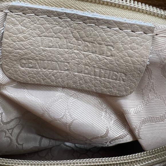 Vera Pelle Italian Leather Tote Shoulder Bag Beige Tan Double-Handle Tassel - Picture 7 of 16